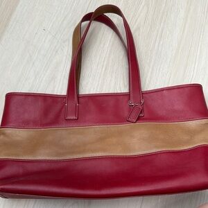 Coach Red and Tan Leather Tote Bag